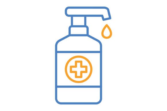 Hand Sanitizer Blue & Orange Line Icon: A Design Asset for Every Project